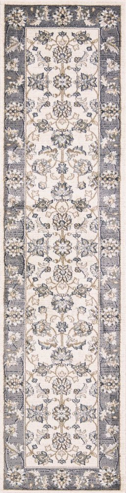 8' Gray And Ivory Floral Medallion Runner Rug
