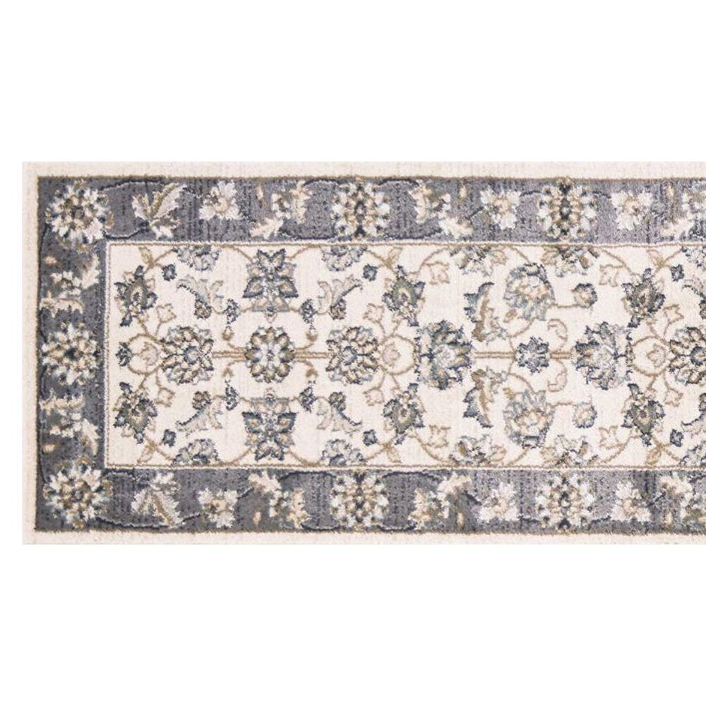 5' X 8' Ivory And Gray Floral Medallion Area Rug