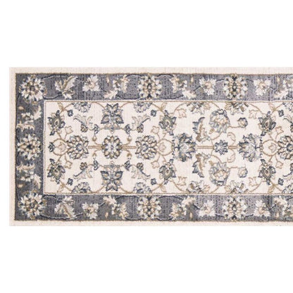 8' Gray And Ivory Floral Medallion Runner Rug
