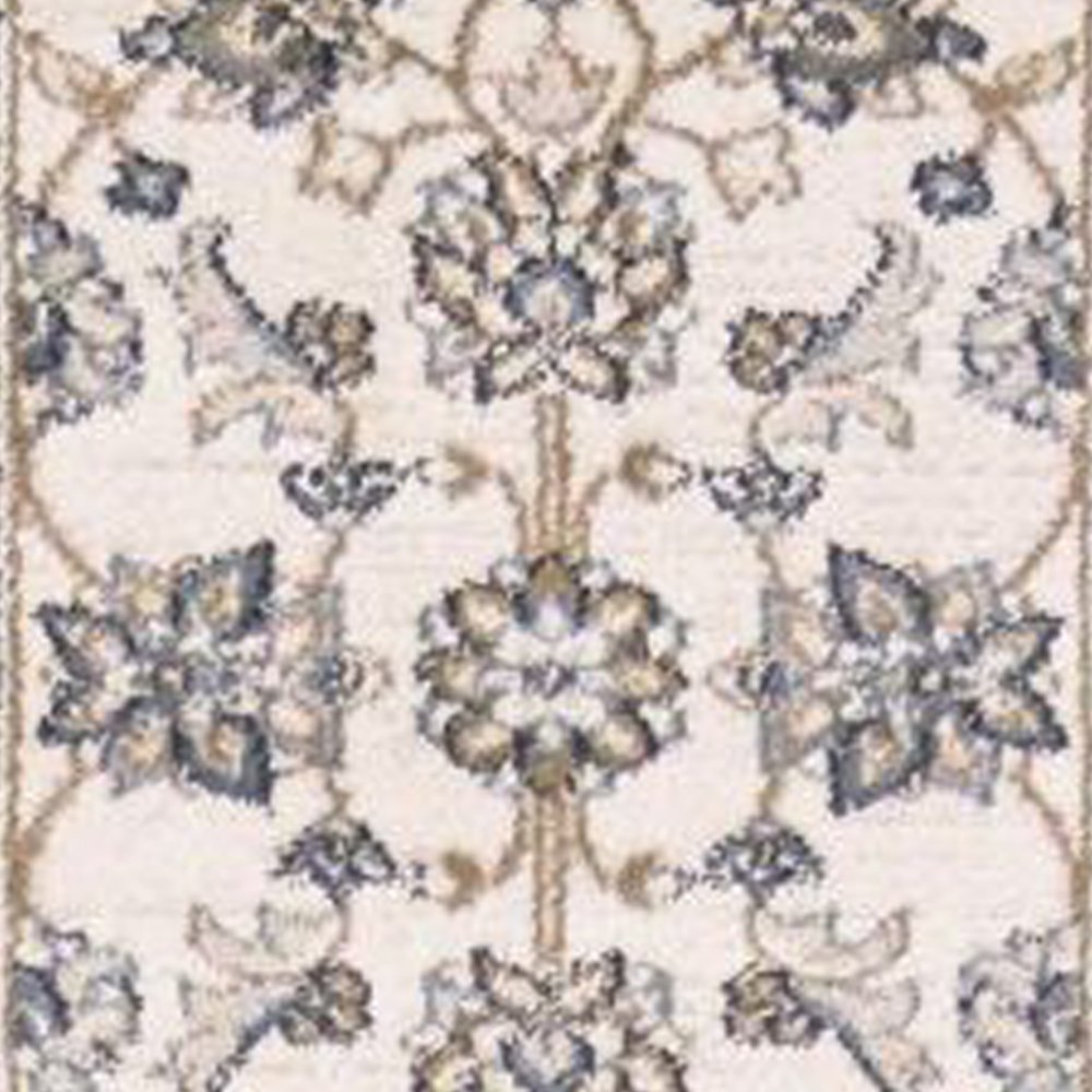 8' Gray And Ivory Floral Medallion Runner Rug