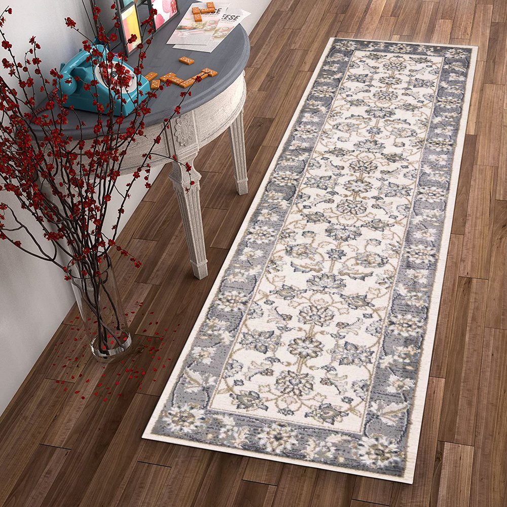 5' X 8' Ivory And Gray Floral Medallion Area Rug