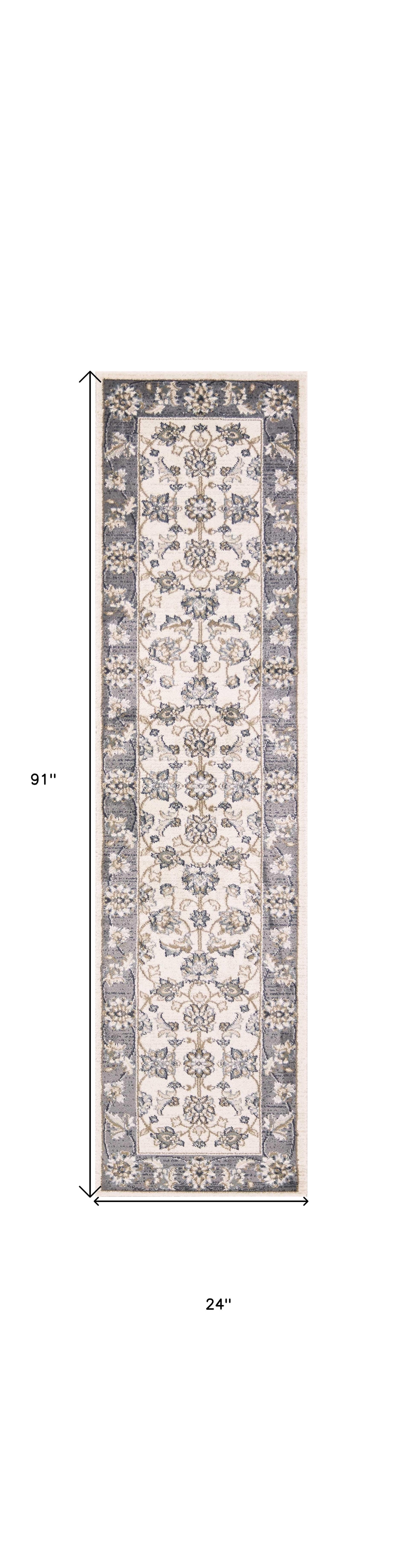 5' X 8' Ivory Or Grey Floral Vines Bordered Area Rug