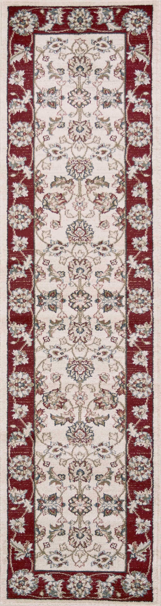 5' X 8' Ivory Red Bordered Floral Indoor Area Rug