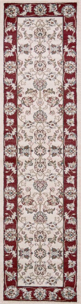 8' Ivory And Red Floral Medallion Runner Rug