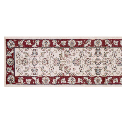 5' X 8' Ivory Red Bordered Floral Indoor Area Rug