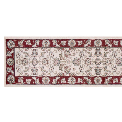 8' Ivory And Red Floral Medallion Runner Rug