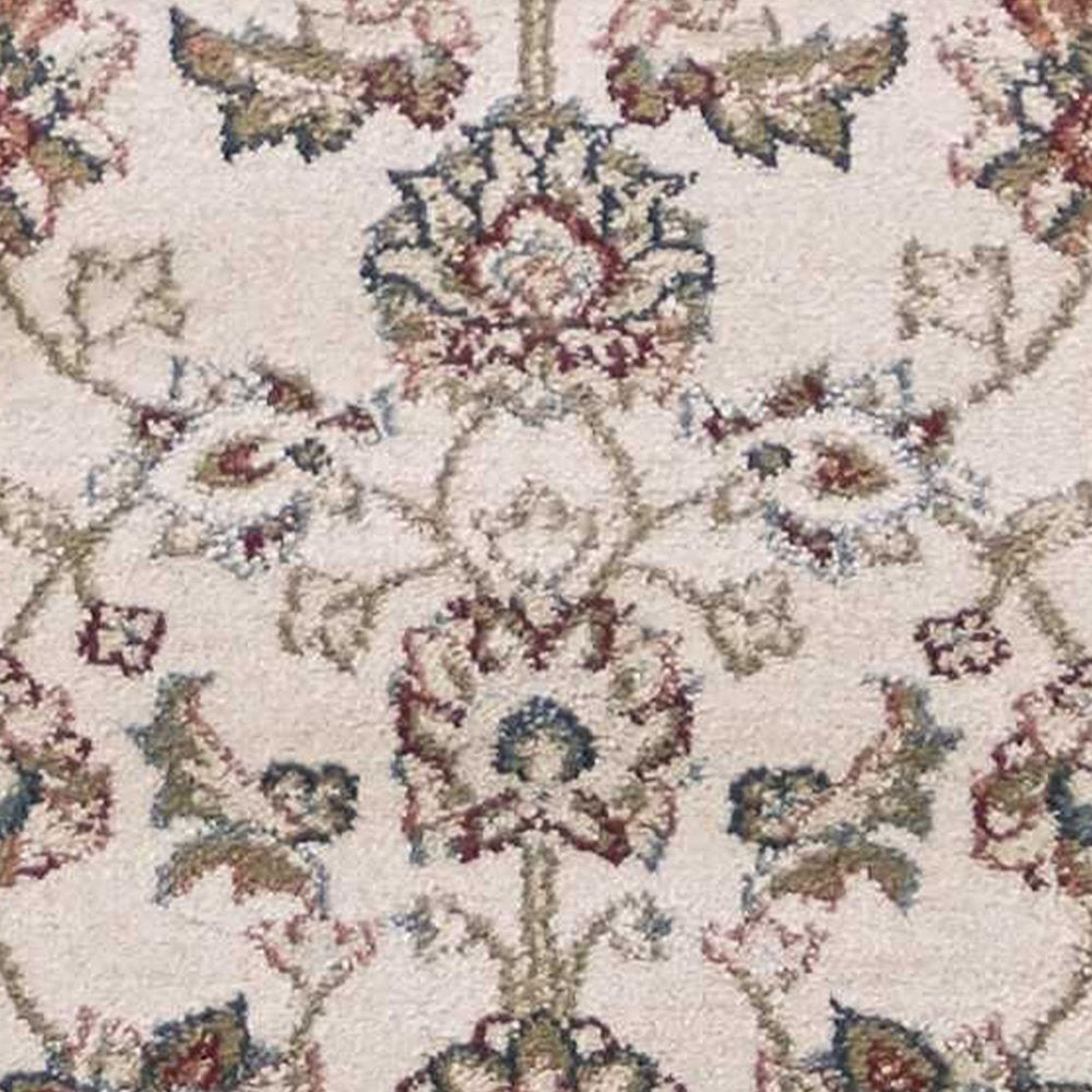 8' Ivory And Red Floral Medallion Runner Rug