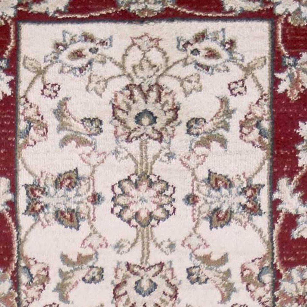 8' Ivory And Red Floral Medallion Runner Rug