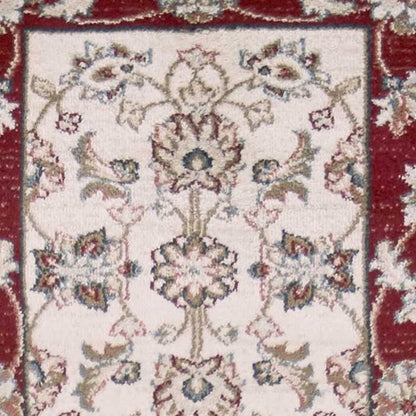 8' Ivory And Red Floral Medallion Runner Rug