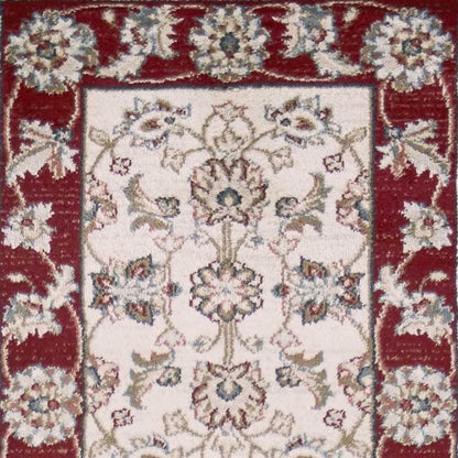 8' Ivory And Red Floral Medallion Runner Rug