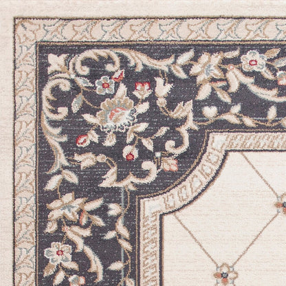 8' Ivory And Gray Floral Runner Rug