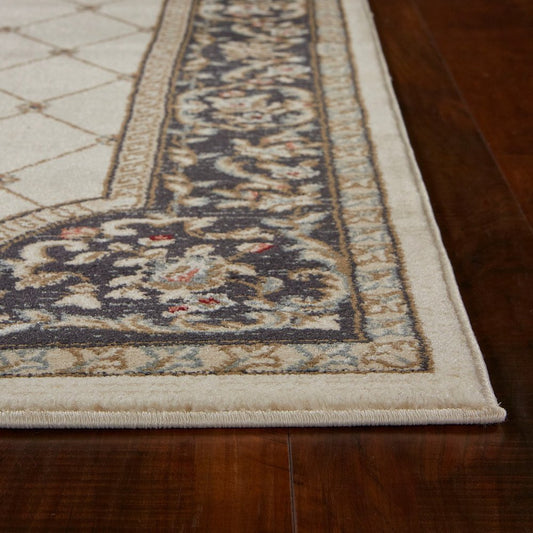 8' Ivory And Gray Floral Runner Rug
