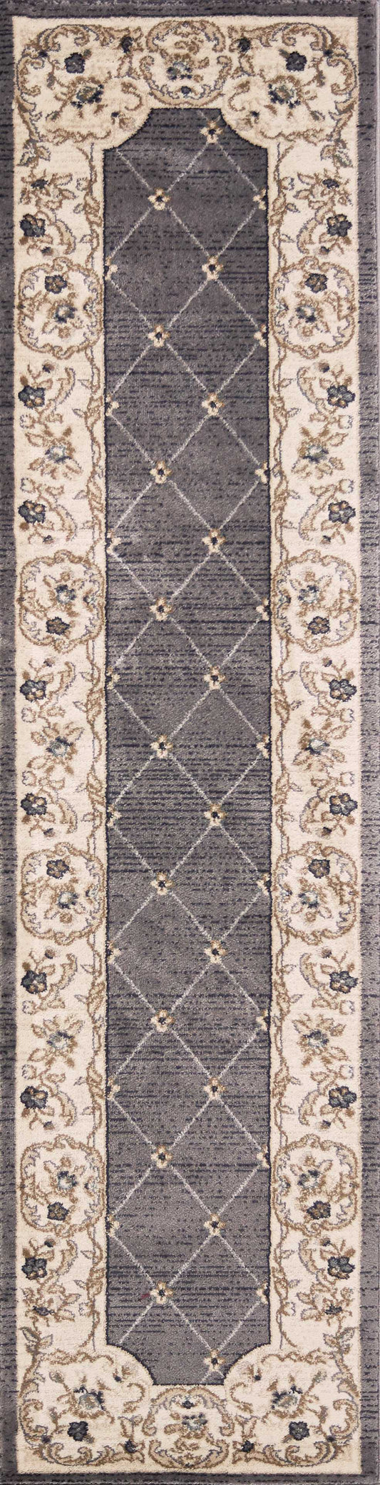 5' X 8' Grey Ivory Bordered Floral Indoor Area Rug