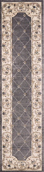 8' Gray And Ivory Floral Runner Rug