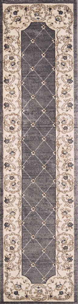8' Gray And Ivory Floral Runner Rug