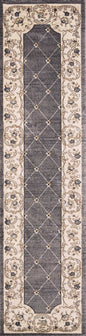 8' Gray And Ivory Floral Runner Rug
