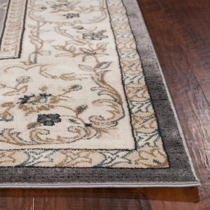 8' Gray And Ivory Floral Runner Rug