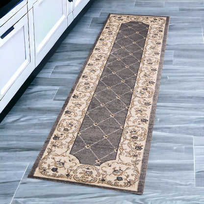 3' X 5' Gray and Ivory Trellis Area Rug