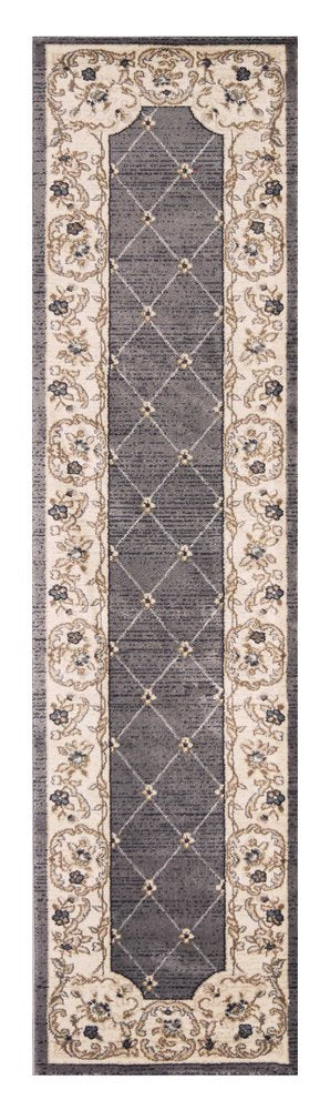 8' Gray And Ivory Floral Runner Rug
