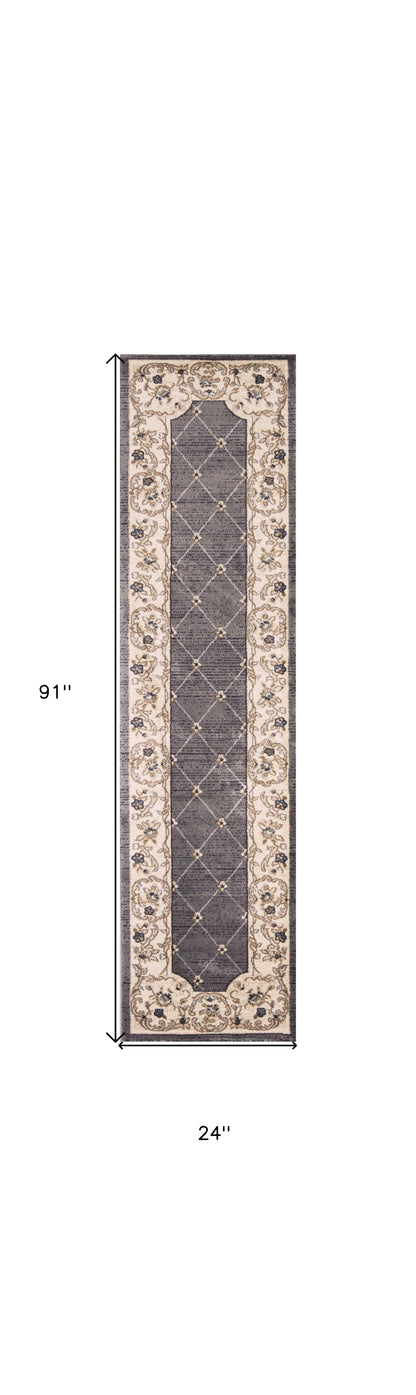 3' X 5' Gray and Ivory Trellis Area Rug