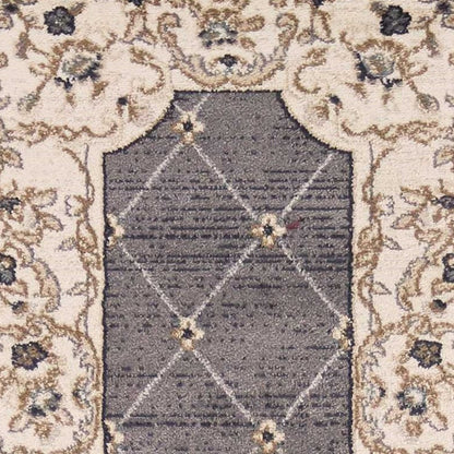 8' Gray And Ivory Floral Runner Rug