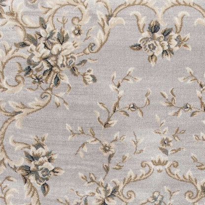 5' X 8' Light Grey Floral Vines Bordered Area Rug