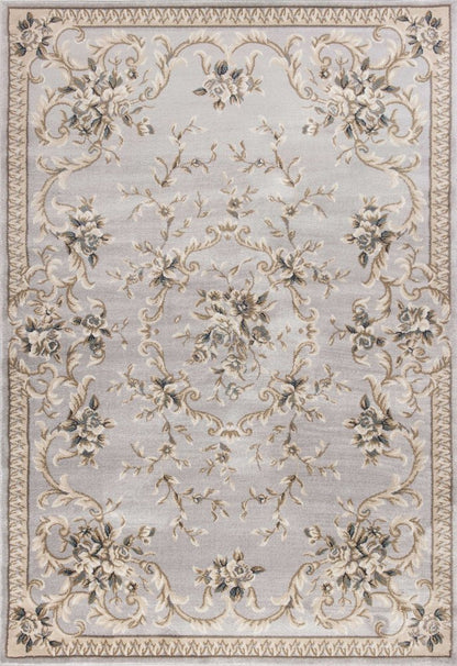 5' X 8' Light Gray Green And Tan Floral Medallion Area Rug