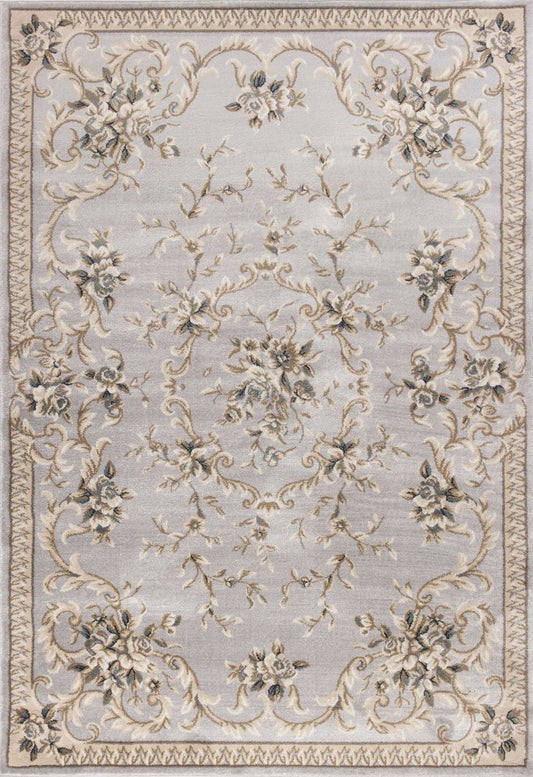 5' X 8' Light Gray Green And Tan Floral Medallion Area Rug