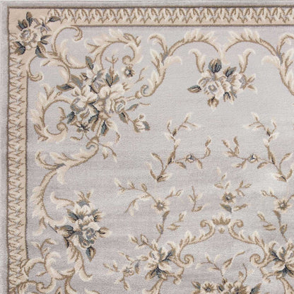 5' X 8' Light Gray Green And Tan Floral Medallion Area Rug