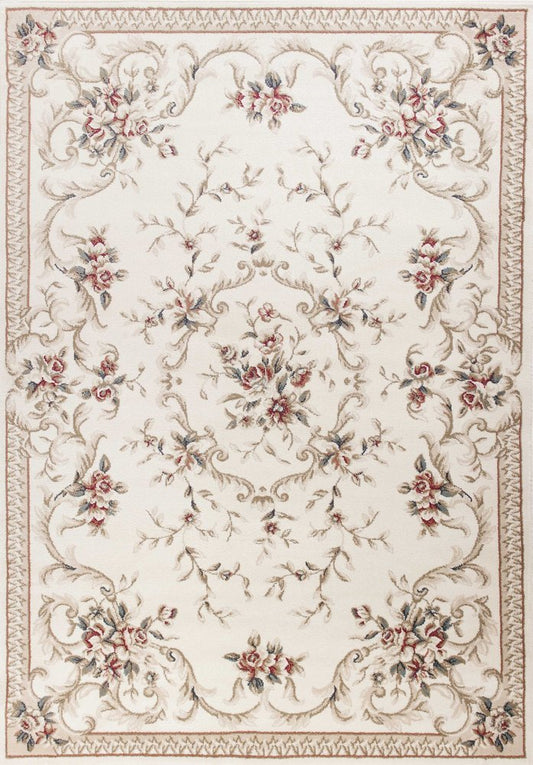 5' X 8' Ivory Red And Green Floral Medallion Area Rug