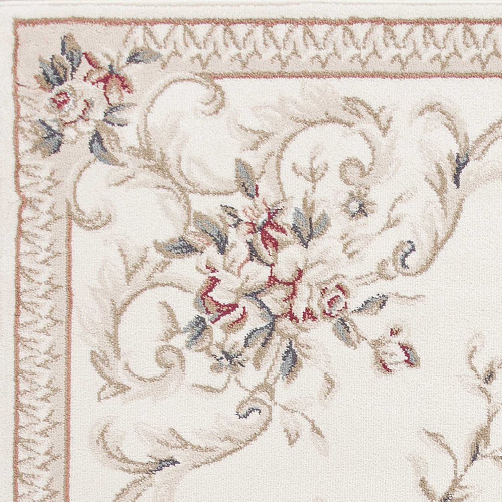 5' X 8' Ivory Red And Green Floral Medallion Area Rug