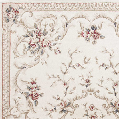 5' X 8' Ivory Red And Green Floral Medallion Area Rug