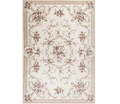 5' X 8' Ivory Red And Green Floral Medallion Area Rug