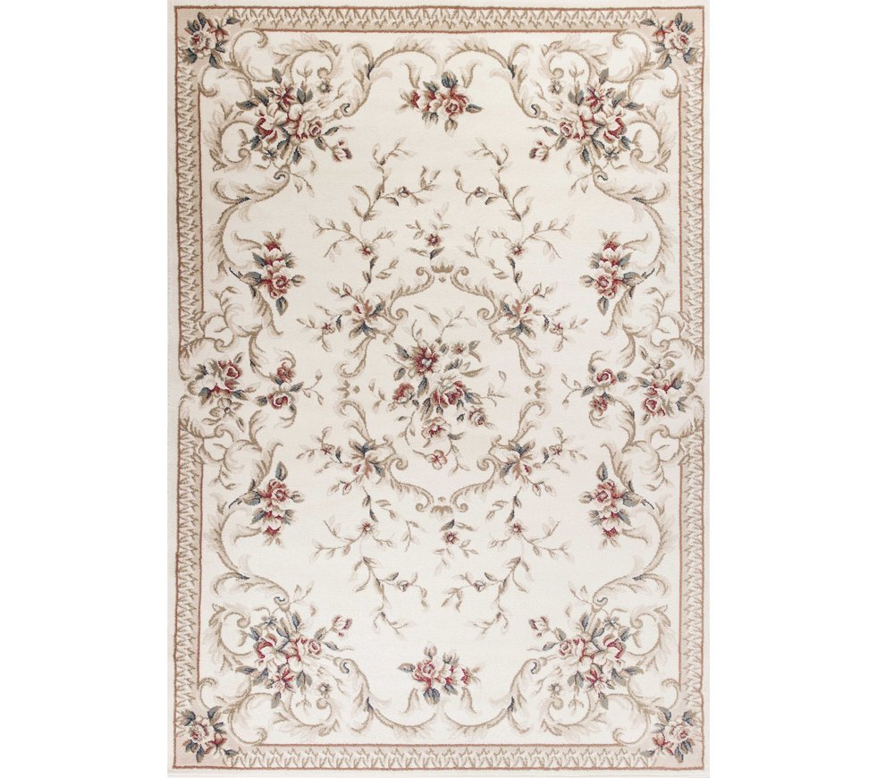 3' X 5' Ivory Red And Green Floral Medallion Area Rug