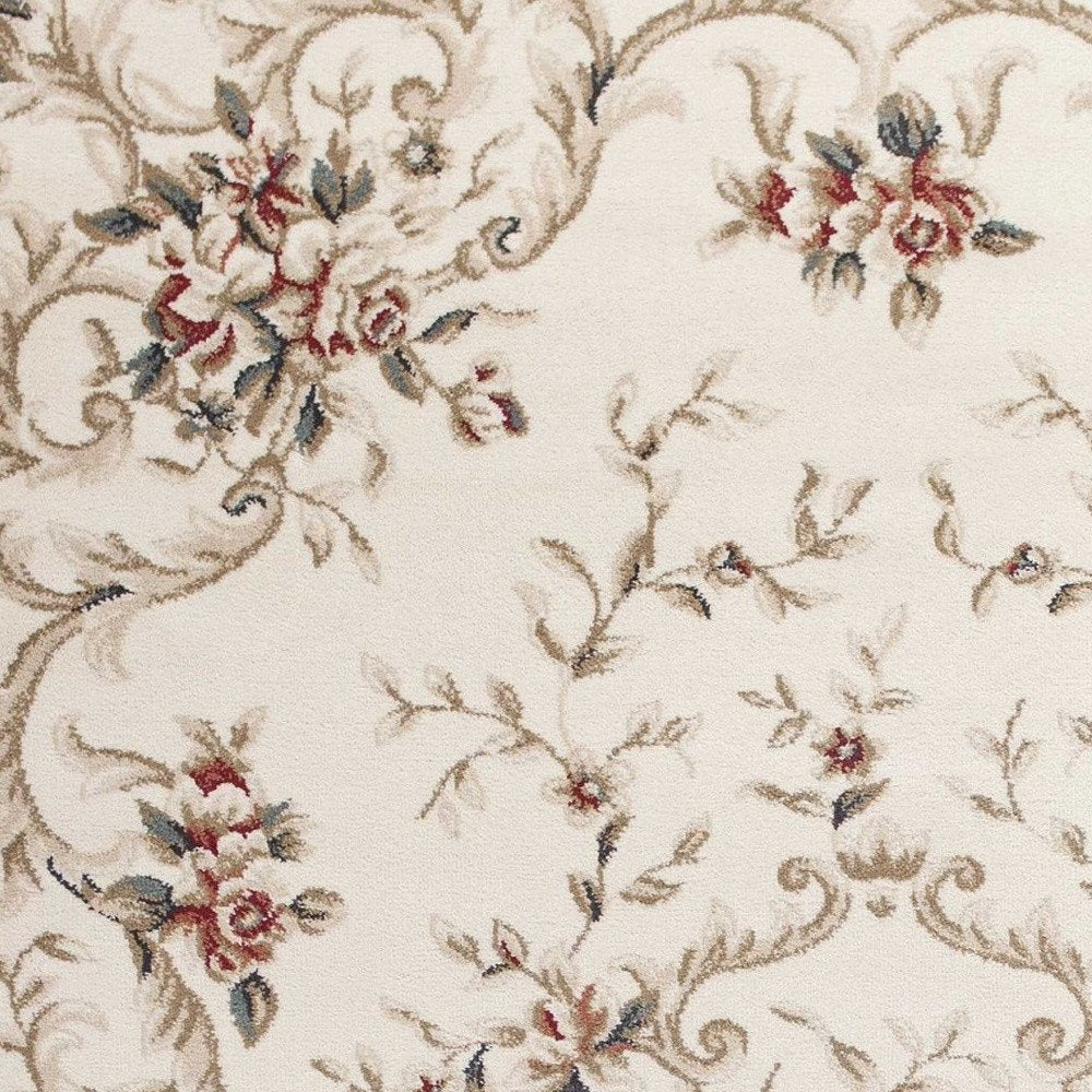 5' X 8' Ivory Red And Green Floral Medallion Area Rug