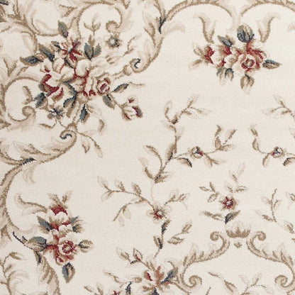5' X 8' Ivory Red And Green Floral Medallion Area Rug