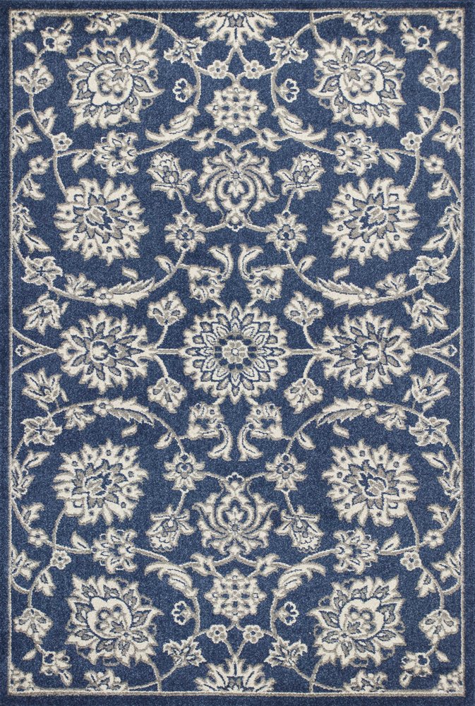 5' X 8' Blue And Ivory Floral Medallion Area Rug