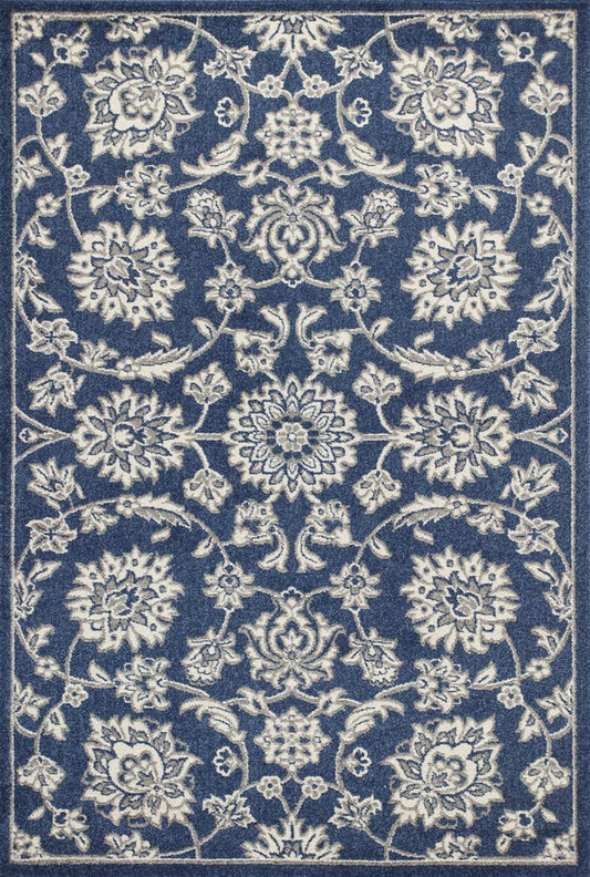 5' X 8' Blue And Ivory Floral Medallion Area Rug