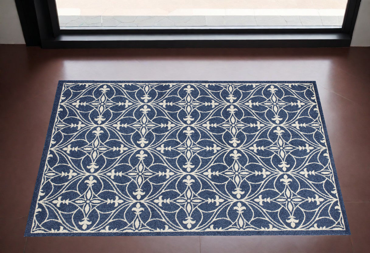 3' X 5' Blue and Ivory Area Rug