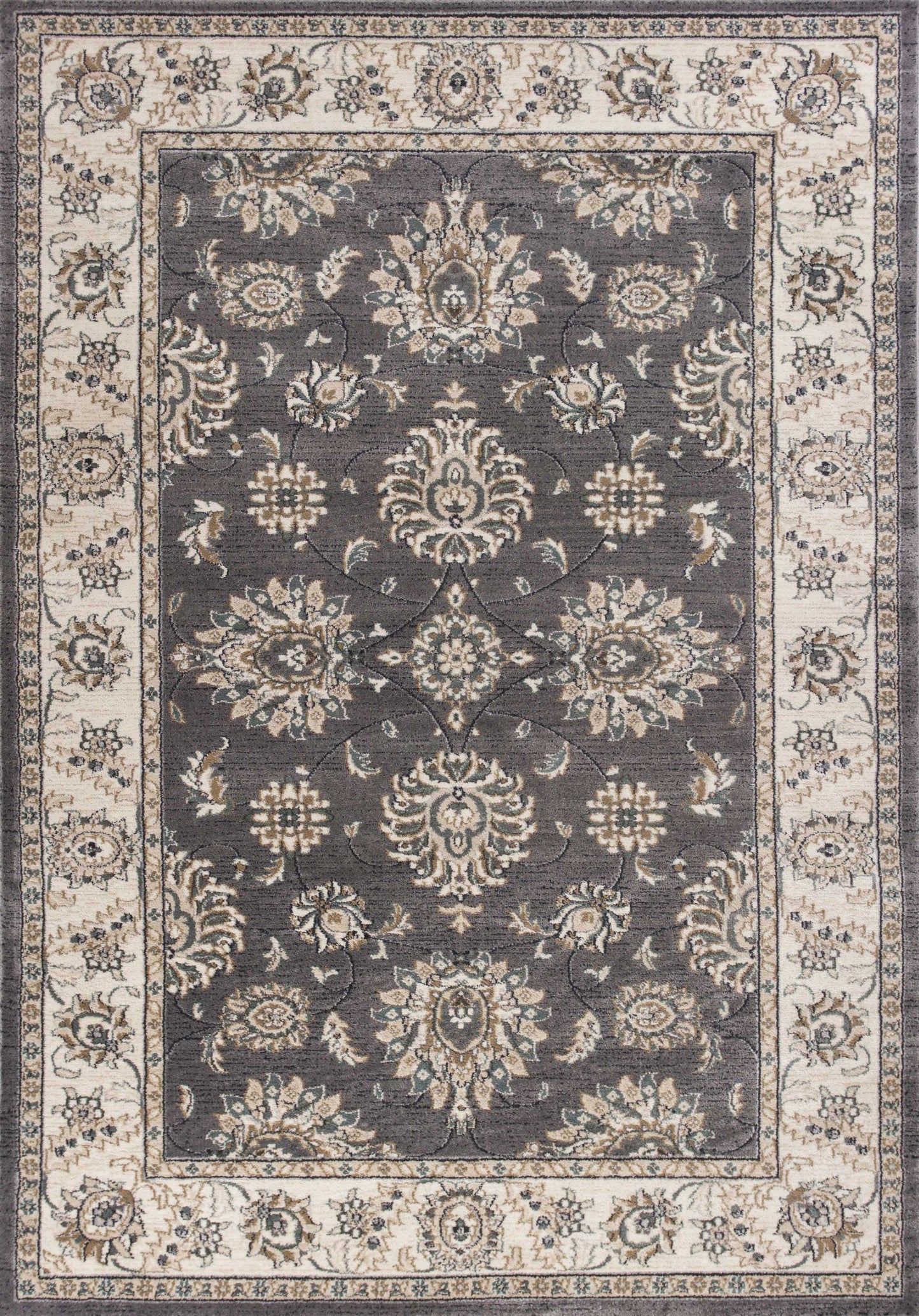 3' X 5' Gray and Ivory Floral Area Rug