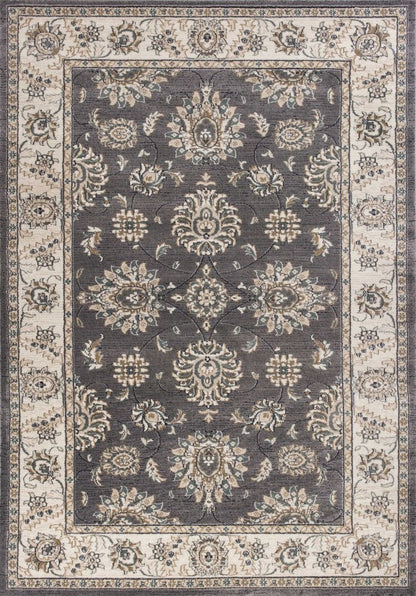 5' X 8' Gray And Ivory Floral Medallion Area Rug