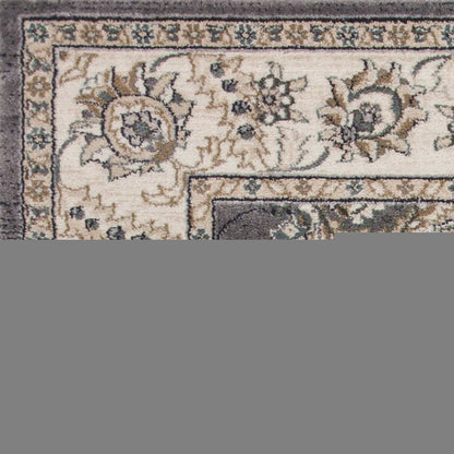 8' Gray And Ivory Floral Medallion Runner Rug