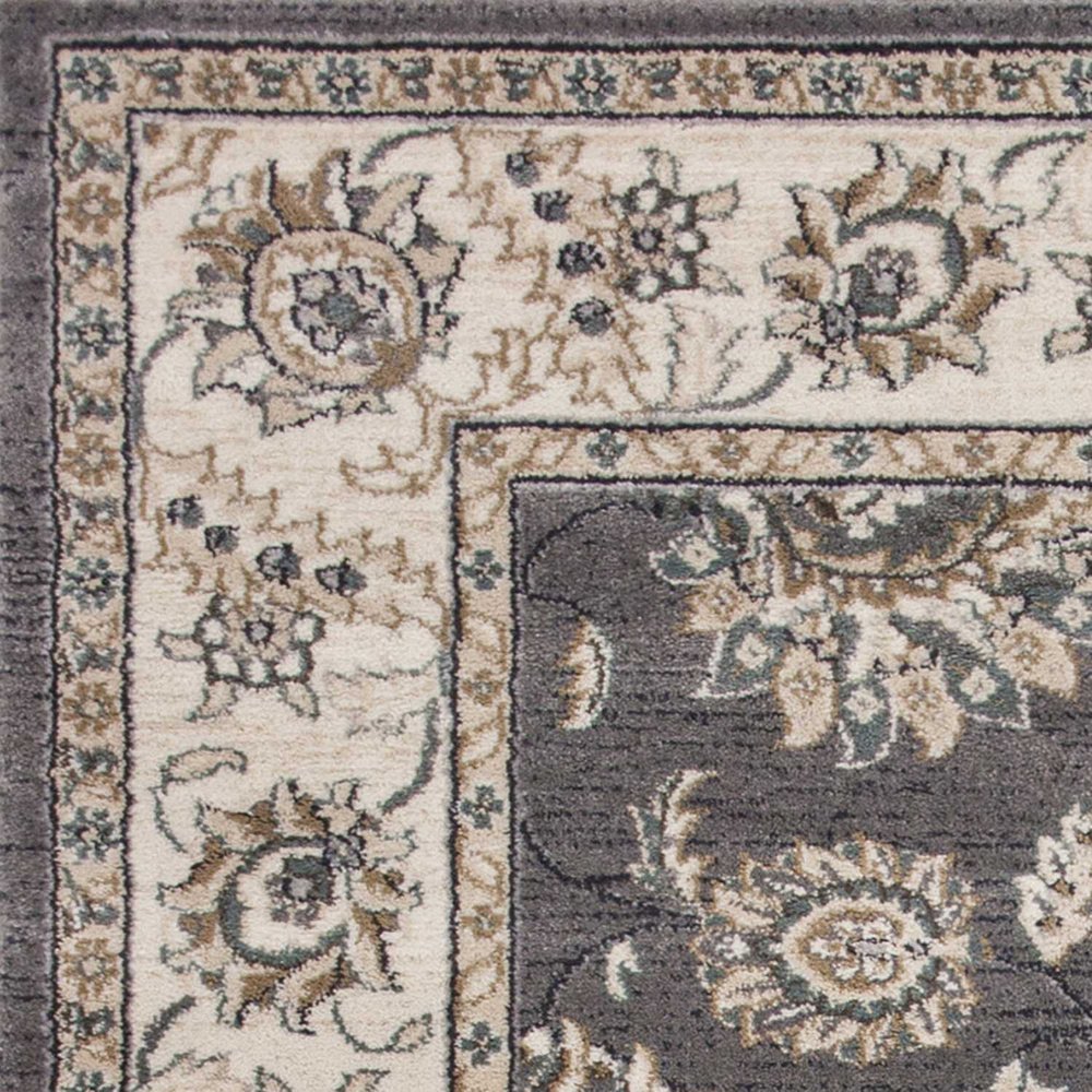 8' Gray And Ivory Floral Medallion Runner Rug