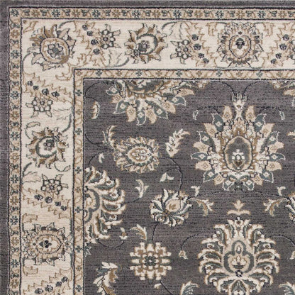 5' X 8' Gray And Ivory Floral Medallion Area Rug