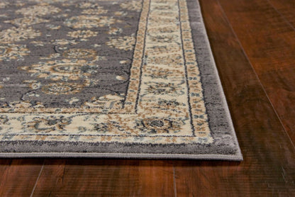 8' Gray And Ivory Floral Medallion Runner Rug