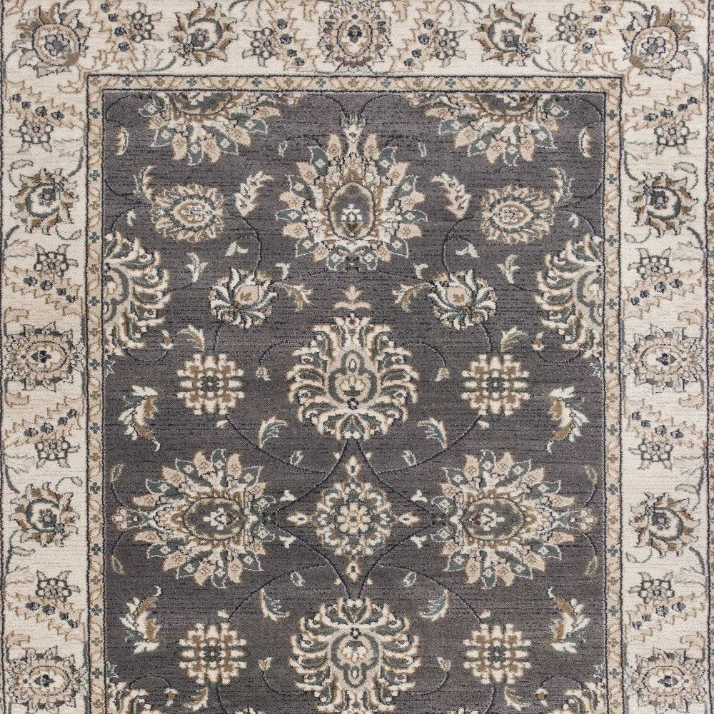 8' Gray And Ivory Floral Medallion Runner Rug