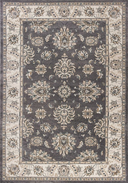 5' X 8' Gray And Ivory Floral Medallion Area Rug