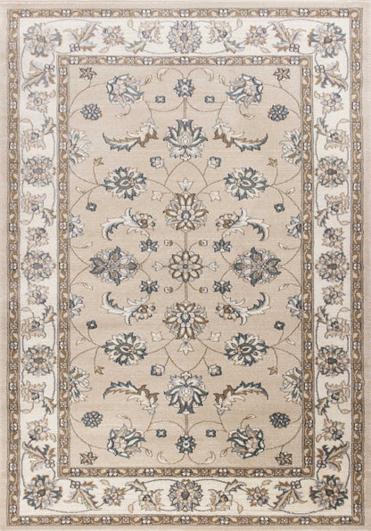 5' X 8' Beige Ivory Bordered Floral Indoor Area Rug