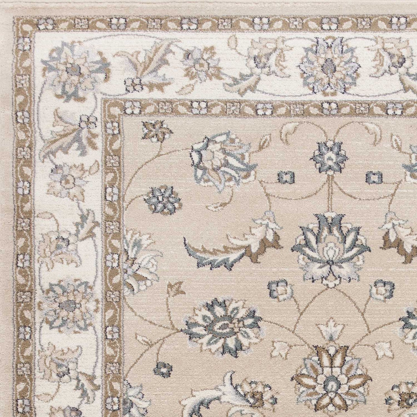 5' X 8' Beige Ivory Bordered Floral Indoor Area Rug