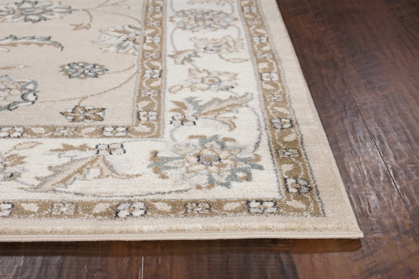 5' X 8' Beige Ivory Bordered Floral Indoor Area Rug